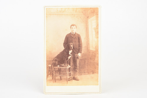 1880s Cabinet Card Albumen Photo 4¼x6½ - Young Gentleman & His Dog V29