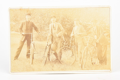 1890s Cabinet Card Albumen Photo 6½x4¼ - 4 Gentleman With Their Bicycles V20