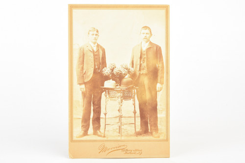 1890s Cabinet Card 4¼x6½'' Albumen Photo - 2 Gentleman with Hats on Table V28