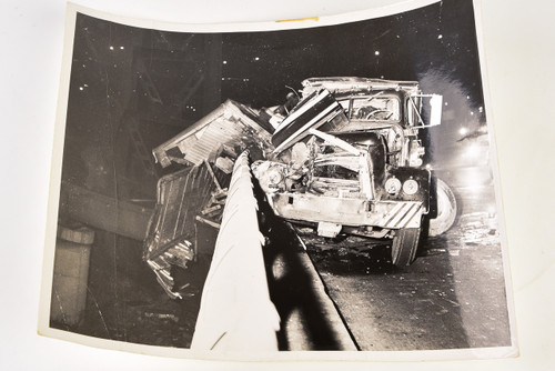 1970s 10x8" Gelatin Silver Photo - Crashed Semi Truck Accident V26