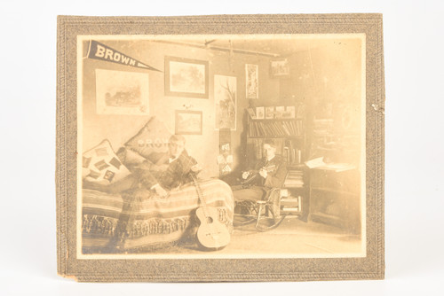1910 Mounted Albumen Print 5¼x4¼" - 2 Students in Brown University Dorm Room V20