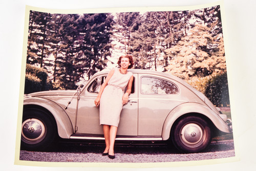 1959 Kodacolor Enlargement Photo 10x8 - Woman with Her Volkswagen Beetle V28