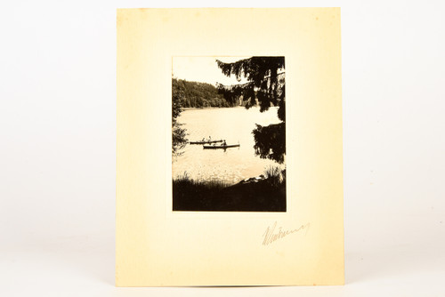 1935 Matted 6¼x7¾ B&W Photo - Rowboats on Masuria Lake Poland V28
