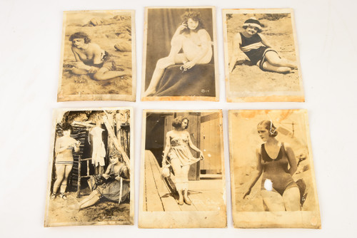 1920-30s RPPC Photo set of 6 Arcade Cards Featuring Bathing Beauties V25