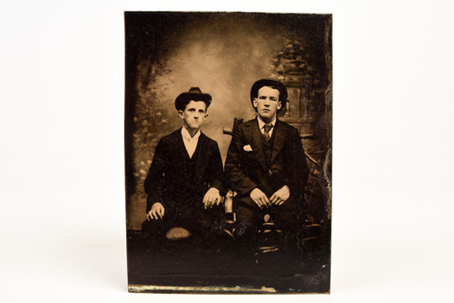 Tintype Photo 2⅝x3½" - Studio Portrait 2 Gentleman in Victorian-era Attire V27