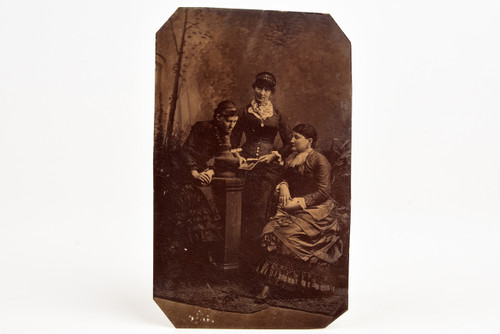 Tintype Photo 2¼x3¾" - Studio Portrait 3 Women in Fine Victorian-era Attire V25