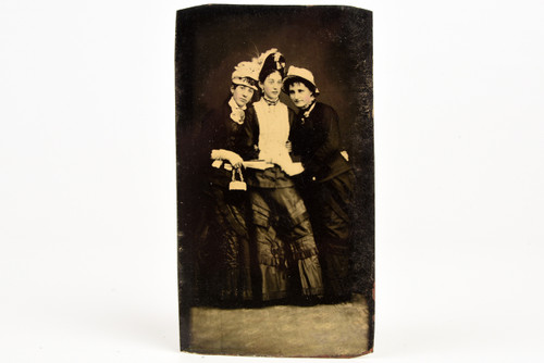 Tintype 2¼x4" - 3 Women in Fine Victorian-era Attire Antique Photo V22
