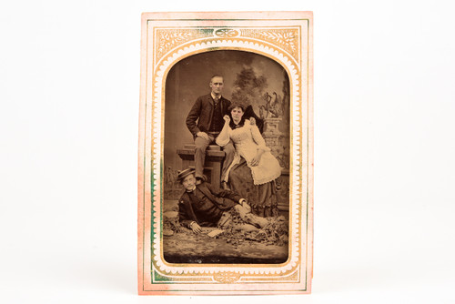 Tintype 2x3¼" - 2 Gentleman and Lady Posing Victorian Antique Photo V29