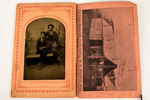 Bon Ton Tintype 2¼x3½'' - Father & Son in Original W.H. Pearce Paper Folder V29
