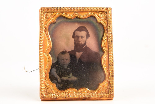 Ambrotype Photo 1/9 Plate Bearded Victorian Gentleman Holding a Baby V25