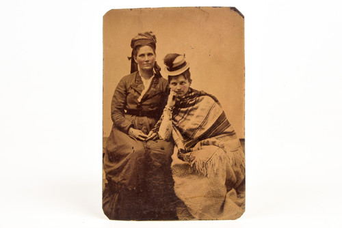 Tintype Photo 2½x3⅞" - Portrait of 2 Victorian Ladies in Unique Clothing V26