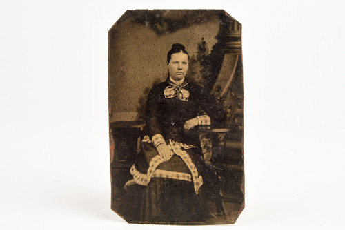 Tintype Photo 2x3¼" - Studio Portrait of Victorian Lady in Unique Dress V20