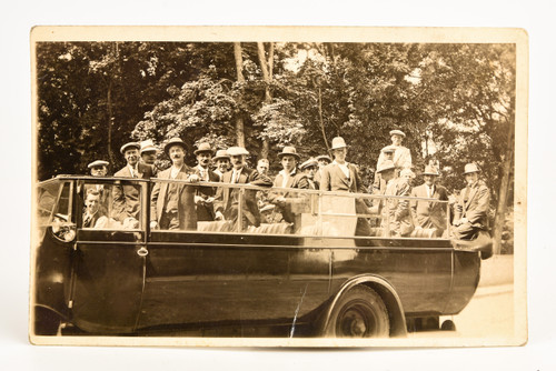 1920s RPPC Photo 5⅜x3⅜" - Full Charabanc Motorized Sightseeing Bus V27