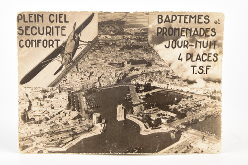 1920s RPPC 5¾x4'' Plein Ciel Airplane Pleasure Flights Rochelle, France V29
