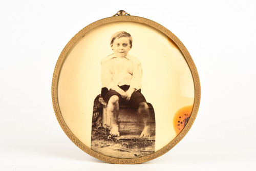 Early 1900s Round Celluloid Photo Frame 6⅛" - Portrait of Young Boy V25
