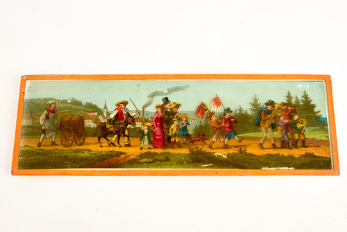 Late 1800s Magic Lantern Slide - 9⅜x3⅛ - Harvest Festival Village Procession V28