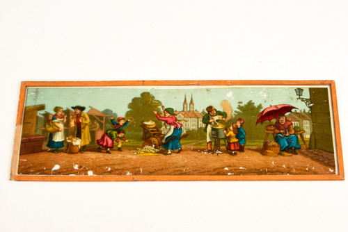 Late 1800s Magic Lantern Slide - 9⅜x3⅛" - Lively European Street Market V26