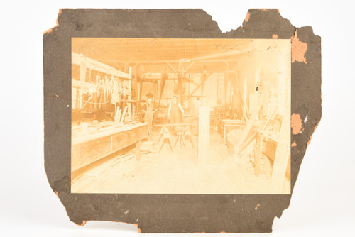 Late 1800s Mounted Albumen Print 10x8'' - 2 Men in Wood or Carpenter Shop V27