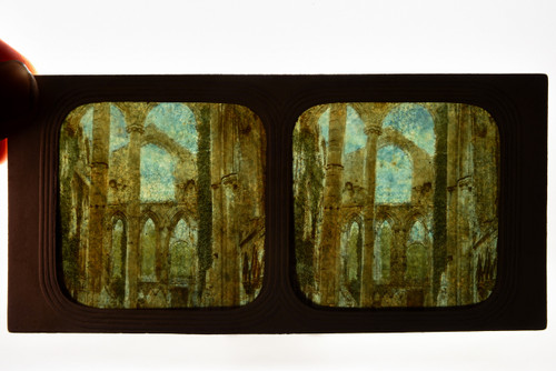 Fountains Abbey Ruins - 1860s French Tissue Stereo View Card - 6¾x3¼" V24