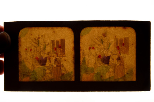 Unusual Family Portrait - 1860s French Tissue Stereo View Card - 6¾x3¼" V21