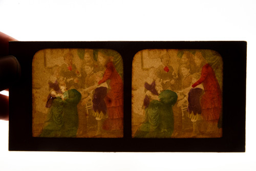 Unusual Family Portrait - 1860s French Tissue Stereo View Card - 6¾x3¼" V22