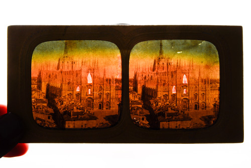 Milan Cathedral Italy - 1860s French Tissue Stereo View Card - 7x3⅜" V28