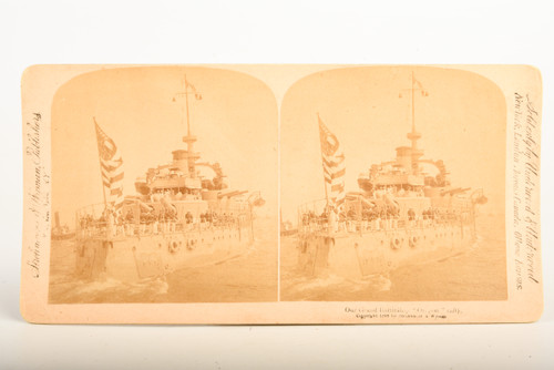 1898 Underwood Stereoview Photo 7x3½" - Our Grand Battleship Oregon V21