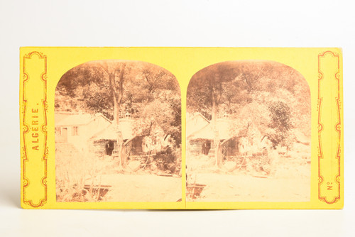 1870s Stereoview Photo 6⅞x3⅜" - Man Standing in Doorway of House in Algeria V25