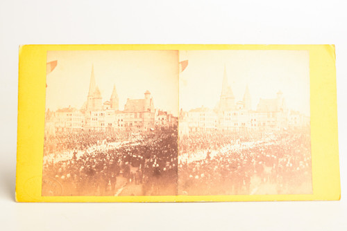 1880s Stereoview Photo 6⅞x3⅜" - Vrijdagmarkt Square Ghent, Belgium V28