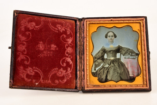 Daguerreotype of Woman with Hand-Coloring in 1/6 Plate Wood Composite Case V21