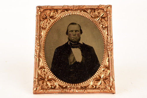 Tintype Photo of Victorian Gentlman 1/6 Plate with Ornate Brass Mat NO CASE V23