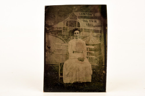 Tintype Photo 2⅜x3⅜" - Victorian Lady Souvenir From Canton's Big Fair 1910 V27