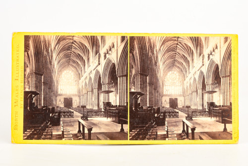 1860 Stereoview Photo 6¾x3¼" Interior of Exeter Cathedral in Devon, England V20