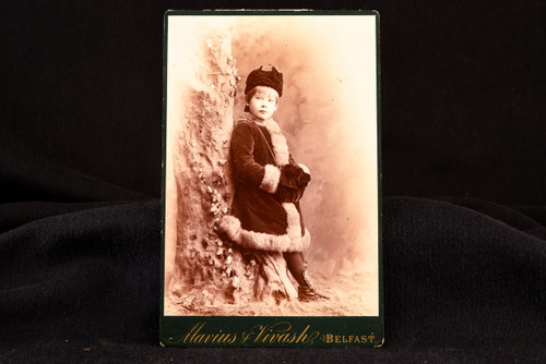 1880s Cabinet Card 4¼x6½ Photo - Boy in Elaborate Winter Attire with Fur Hat V24