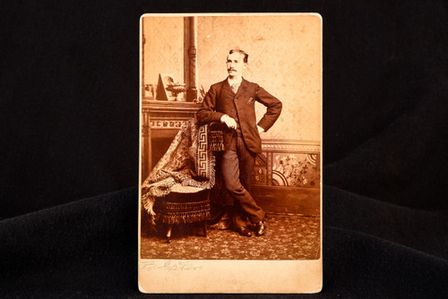 1870s Cabinet Card 4¼x6½ Photo - Gentleman Posing in Ornate Studio Setting V29