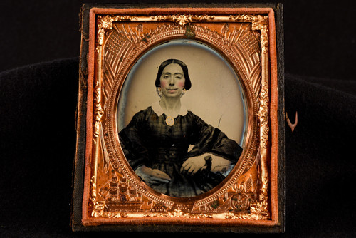 Ambrotype of Victorian Lady with Hand Toning in Half 1/6 Plate Case V20