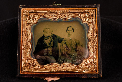 Ambrotype of Victorian Grandparents in Half 1/6 Plate Wood Composite Case V29
