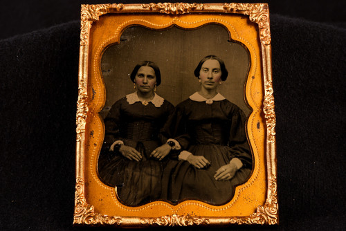 Ambrotype Photo of 2 Victorian Ladies with Interlocked Arms 1/6 Plate NO CASE