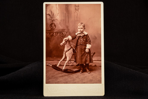 1890s Cabinet Card 4¼x6½ Photo - Victorian Boy in Dress Stylized Studio Setting