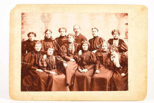 Late 1800s Paris Panel 9¾x6¾'' Albumen Photo - Portrait of 11 Women & 1 Man V26