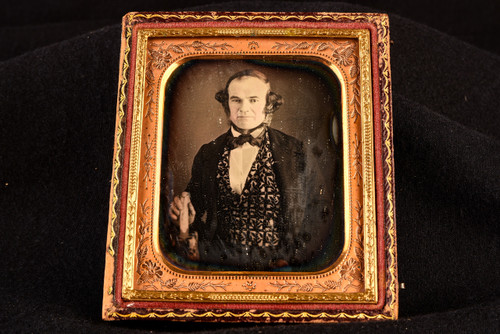 1850s Daguerreotype Photo Victorian Gentleman with Patterned Vest 1/6 Plate V20