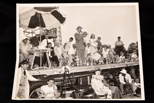 1954 Press Photo - Stage with Trophies and Clown Maryland Truck Rodeo 10x8" V29
