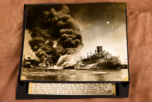 Wilmington California Tanker Markay Explosion Fire 1947 AP Wire Photo V38