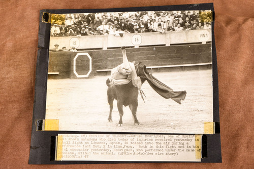 Matador Manuel Rodriguez Tossed by Bull Before Fatal Goring 1947 AP Wire Photo