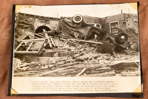 1947 AP Wire Photo Woodward Oklahoma Tornado Damage Destroyed Home Car V39