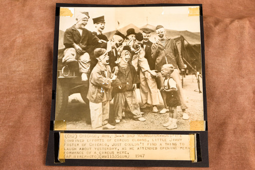 Sad Youngster Jimmy Foster with Circus Clowns Chicago 1947 AP Wire Photo V31