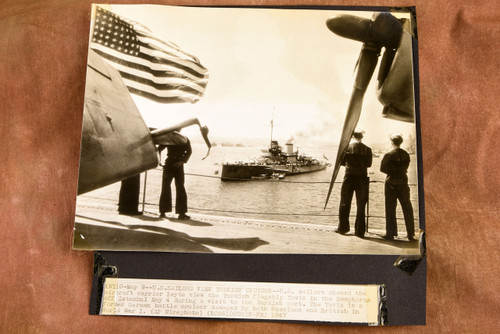 USS Leyte US Sailors View Turkish Cruiser Yavuz 1947 AP Wire Photo V34