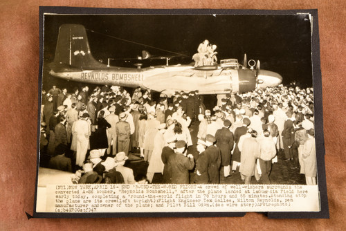Reynolds Bombshell A-26 Round-the-World Flight LaGuardia 1947 AP Wire Photo V31