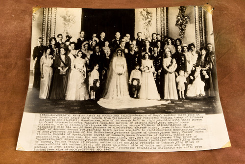 Princess Elizabeth Prince Philip Buckingham Palace 12×10½ 1947 AP Wire Photo V31