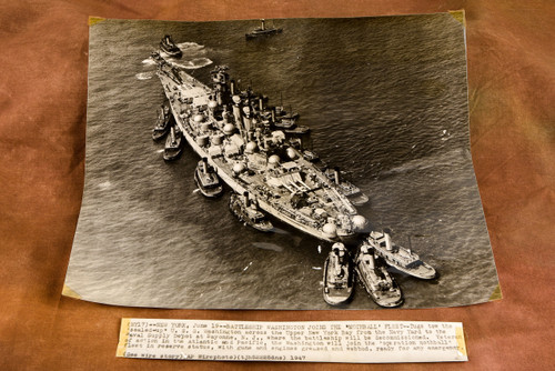 USS Washington Battleship Mothball Fleet Bayonne 13⅜×11¼ 1947 AP Wire Photo V36